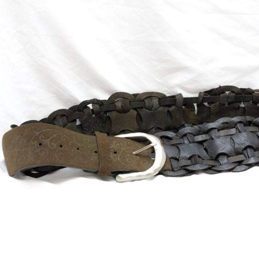 Vgt Wide Woven Black Leather Belt Boho Festival Burning Man Western Buckle Sz XL